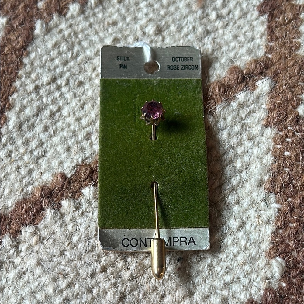 Vintage Gold Stick Pin with purple rose zircon Stone 2” new